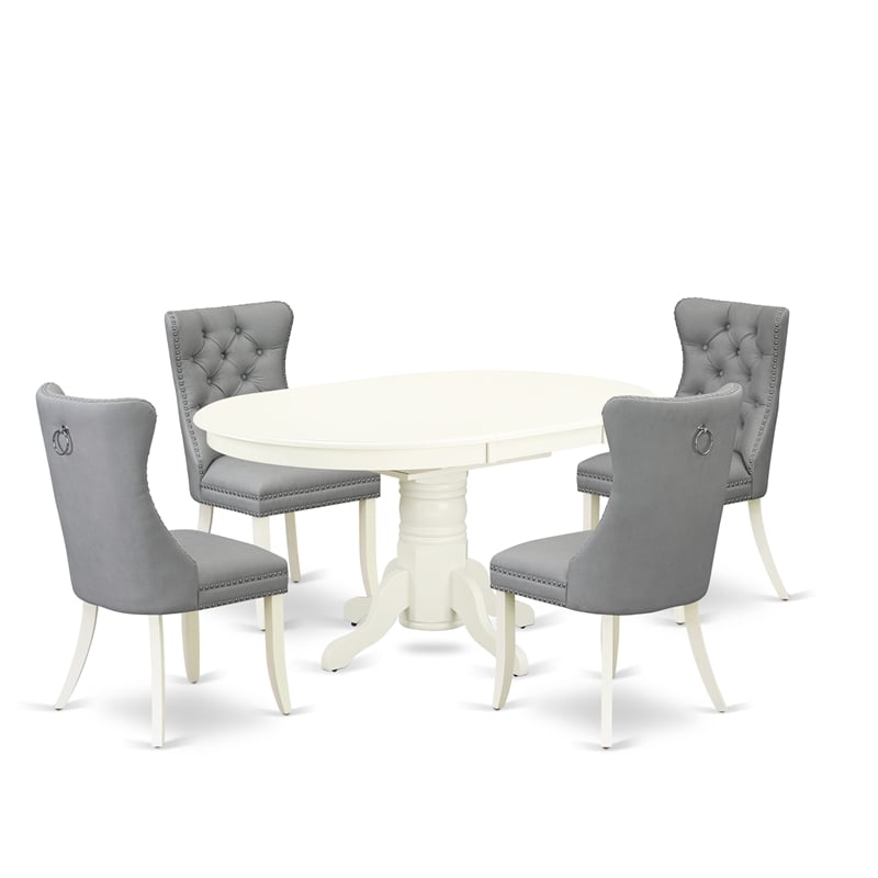 Pemberly Row 5-Piece Oval Dining Set with Rubberwood Frame in Linen White