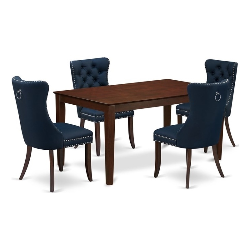 Pemberly Row Dining Table Set 5-Piece Rubberwood Mahogany/Navy Blue