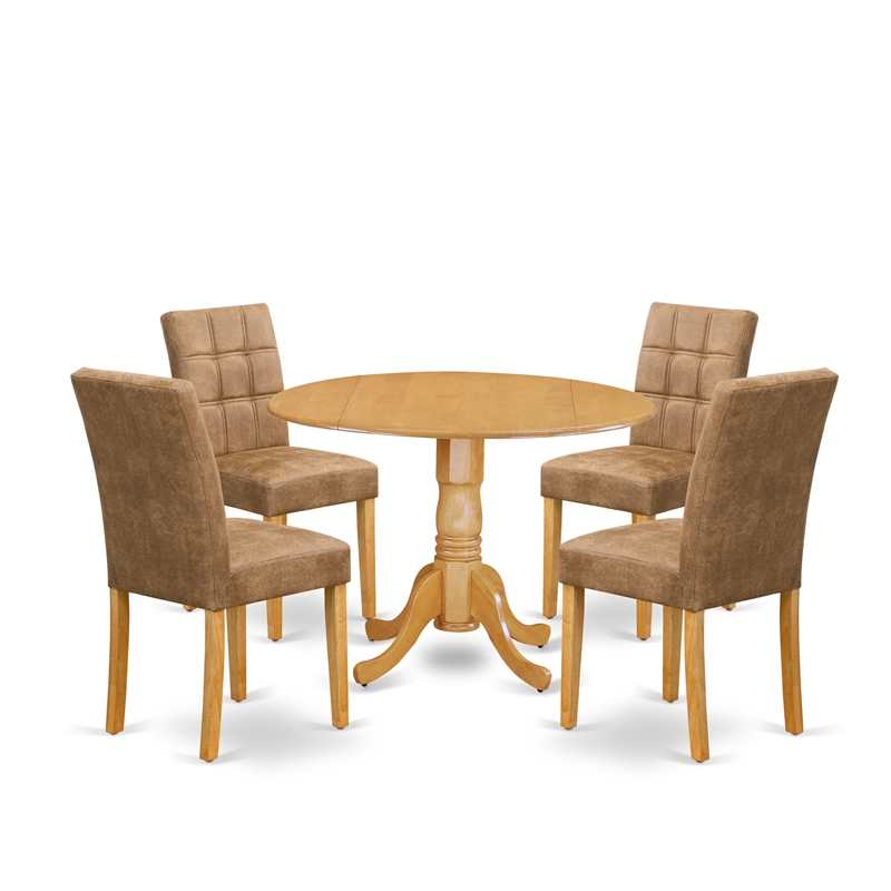 Pemberly Row 5-Piece Kitchen Table Set with Oak Finish and Faux Leather