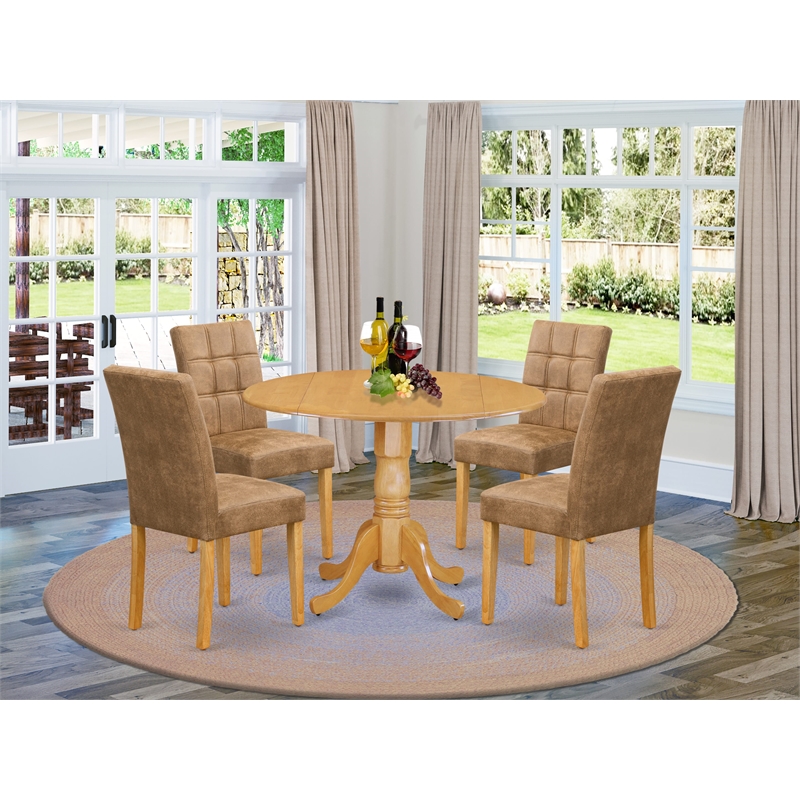 Pemberly Row 5-Piece Kitchen Table Set with Oak Finish and Faux Leather