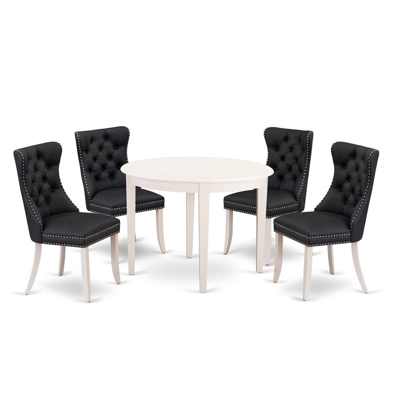 Pemberly Row 5-Piece Dining Table Set with Faux Leather Chairs in Linen White
