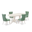Pemberly Row 5-Piece Oval Dining Table Set in Linen White/Willow Green Finish