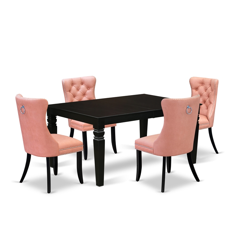 Pemberly Row 5-Piece Rectangle Dining Table Set in Black/Beige Red