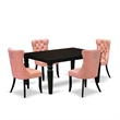 Pemberly Row 5-Piece Rectangle Dining Table Set in Black/Beige Red
