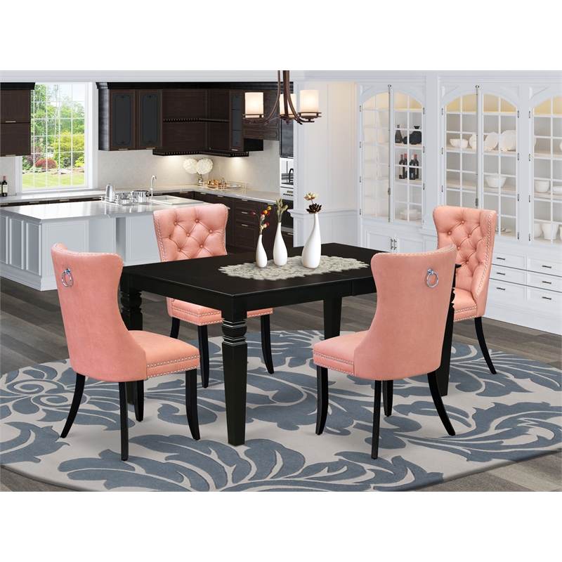 Pemberly Row 5-Piece Rectangle Dining Table Set in Black/Beige Red