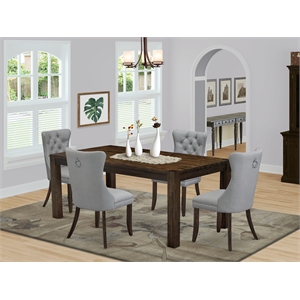Pemberly Row 5-Piece Kitchen Dining Table Set in Light Gray and Jacobean