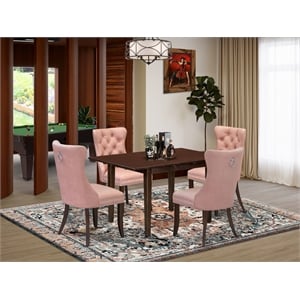 Pemberly Row 5-Piece Dining Set in Mahogany with Beige Red Upholstery