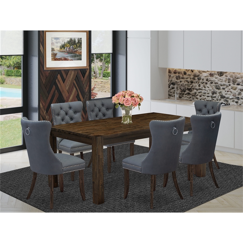 Pemberly Row 7-Piece Dining Set with Rubber Wood Table and Platinum Gray Chair