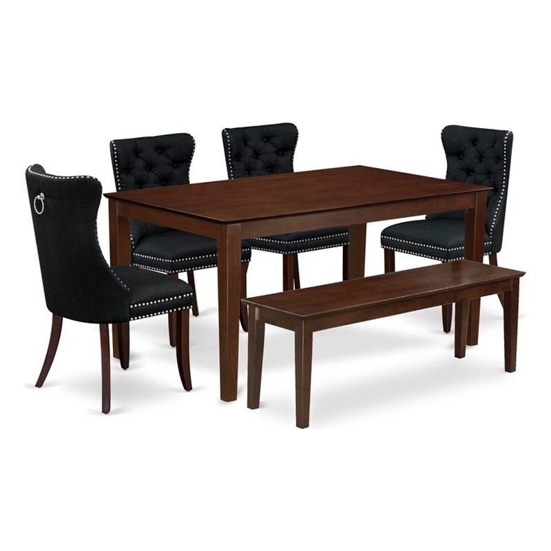 Pemberly Row 6-Piece Dining Set with Wood Frame in Mahogany Finish