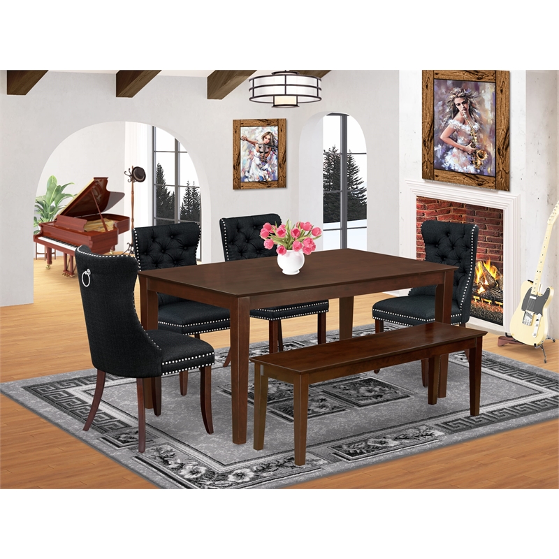 Pemberly Row 6-Piece Dining Set with Wood Frame in Mahogany Finish