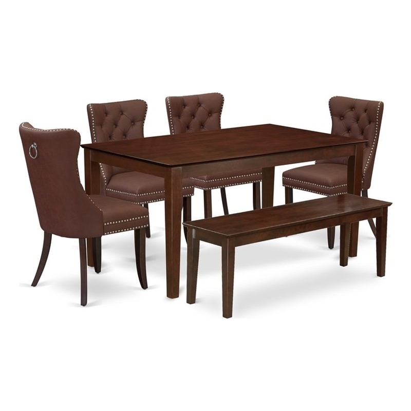 Pemberly Row 6-Piece Dining Room Set with Faux Leather in Mahogany