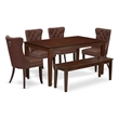 Pemberly Row 6-Piece Dining Room Set with Faux Leather in Mahogany