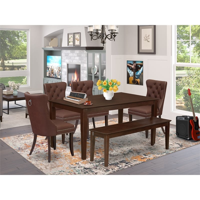 Pemberly Row 6-Piece Dining Room Set with Faux Leather in Mahogany
