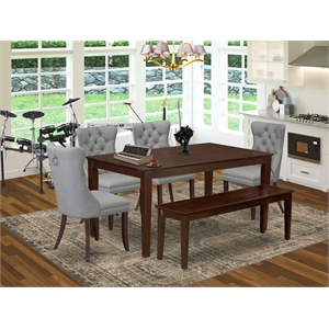 Pemberly Row 6-Piece Dining Table Set with Faux Leather in Mahogany