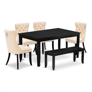 Pemberly Row 6-Piece Dining Set in Black & Light Beige Upholstery