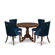 Pemberly Row 5-Piece Round Dining Set in Antique Walnut and Navy Blue