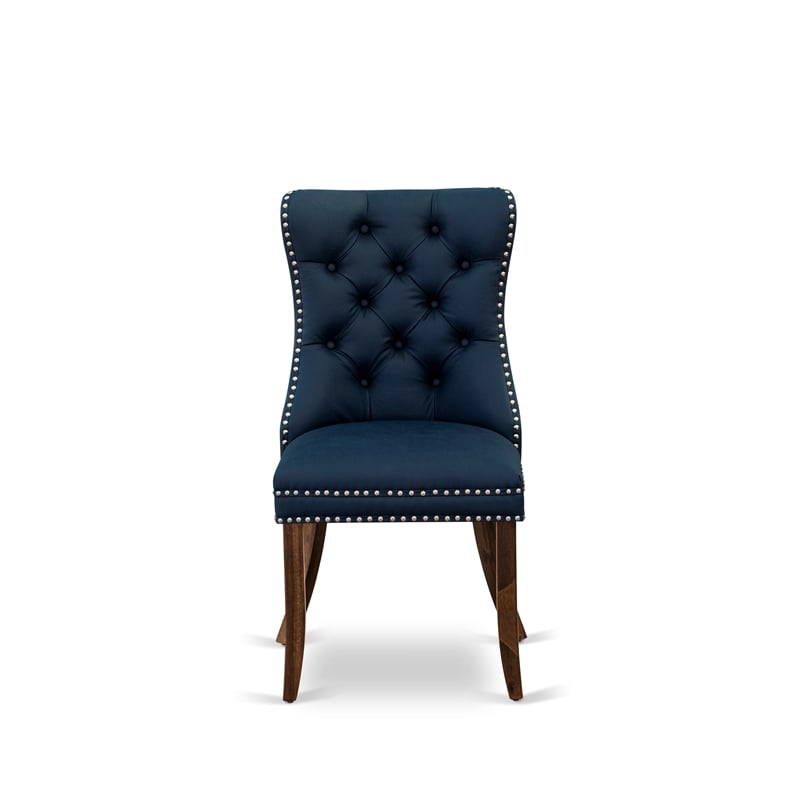 Pemberly Row 5-Piece Round Dining Set in Antique Walnut and Navy Blue