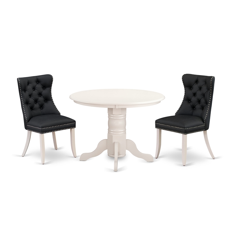 Pemberly Row 3-Piece Dining Room Set Rubber Wood Faux Leather Linen White