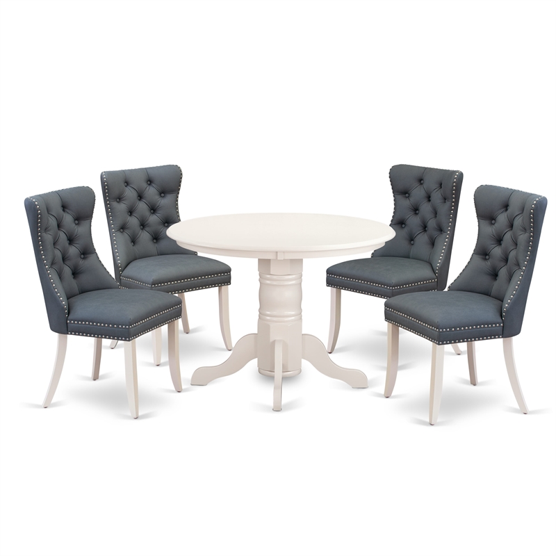 Pemberly Row 5-Piece Kitchen Table Set in Wood Linen White and Platinum Gray