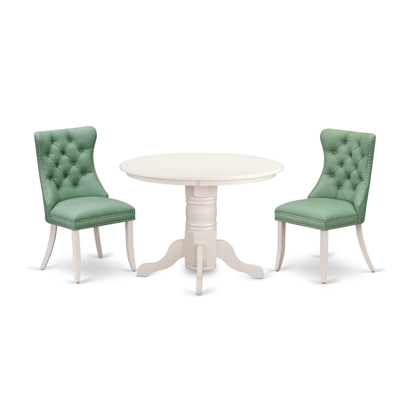 Pemberly Row 3-Piece Dining Set in Wood Linen White and Willow Green