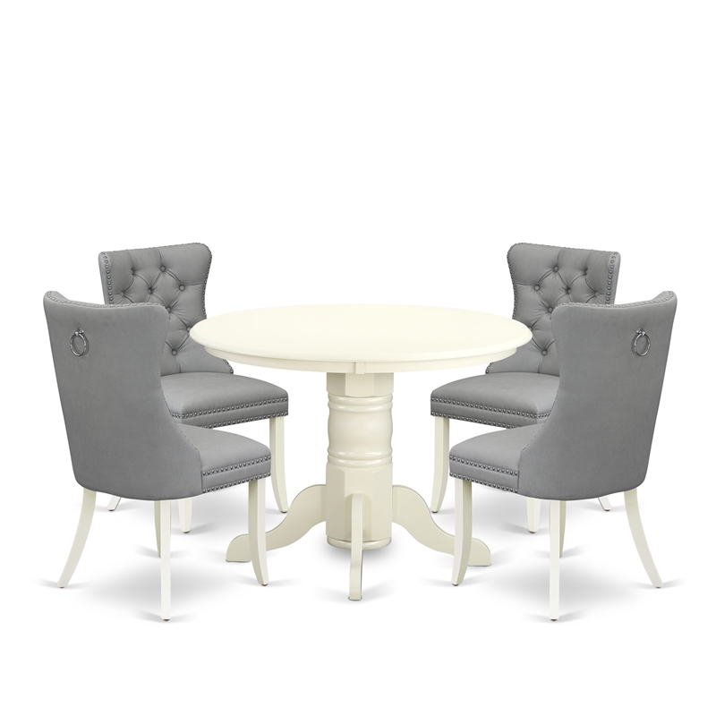 Pemberly Row 5-Piece Wood Kitchen Table Set in Linen White/Light Gray
