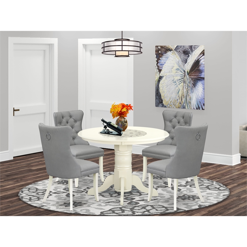 Pemberly Row 5-Piece Wood Kitchen Table Set in Linen White/Light Gray