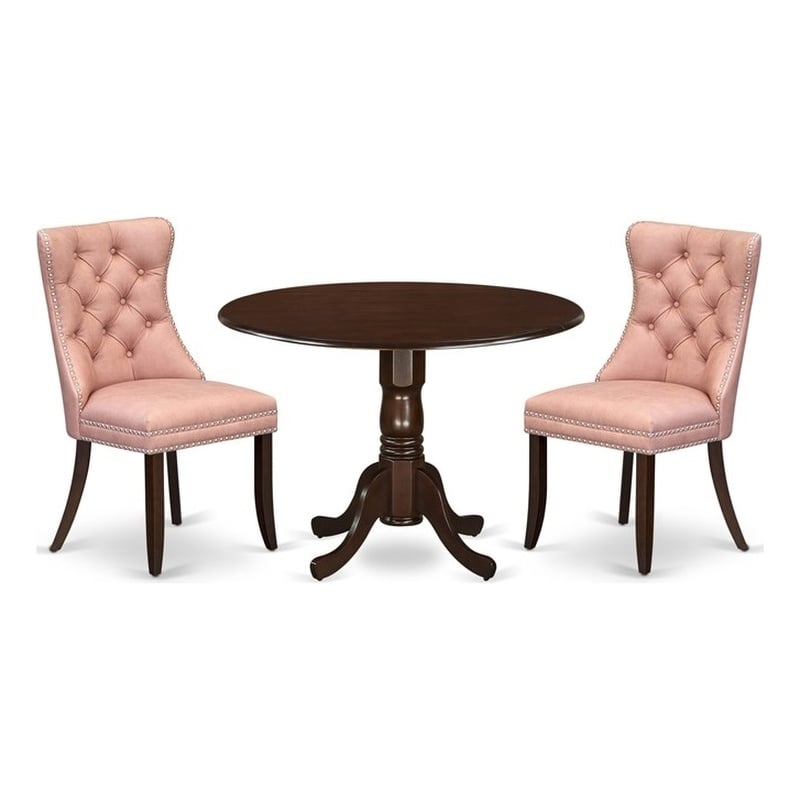 Pemberly Row 3-Piece Round Wood Dining Set Mahogany and Beige Red Finish