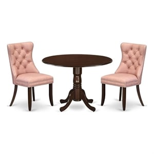 Pemberly Row 3-Piece Round Wood Dining Set Mahogany and Beige Red Finish