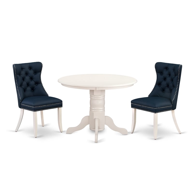Pemberly Row 3-Piece Rubber Wood Dining Table Set Linen White Navy Blue