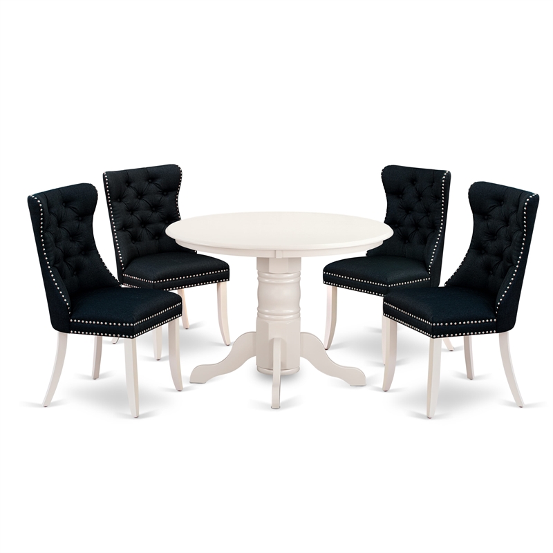 Pemberly Row 5-Piece Rubber Wood Dining Table Set Black Linen Fabric