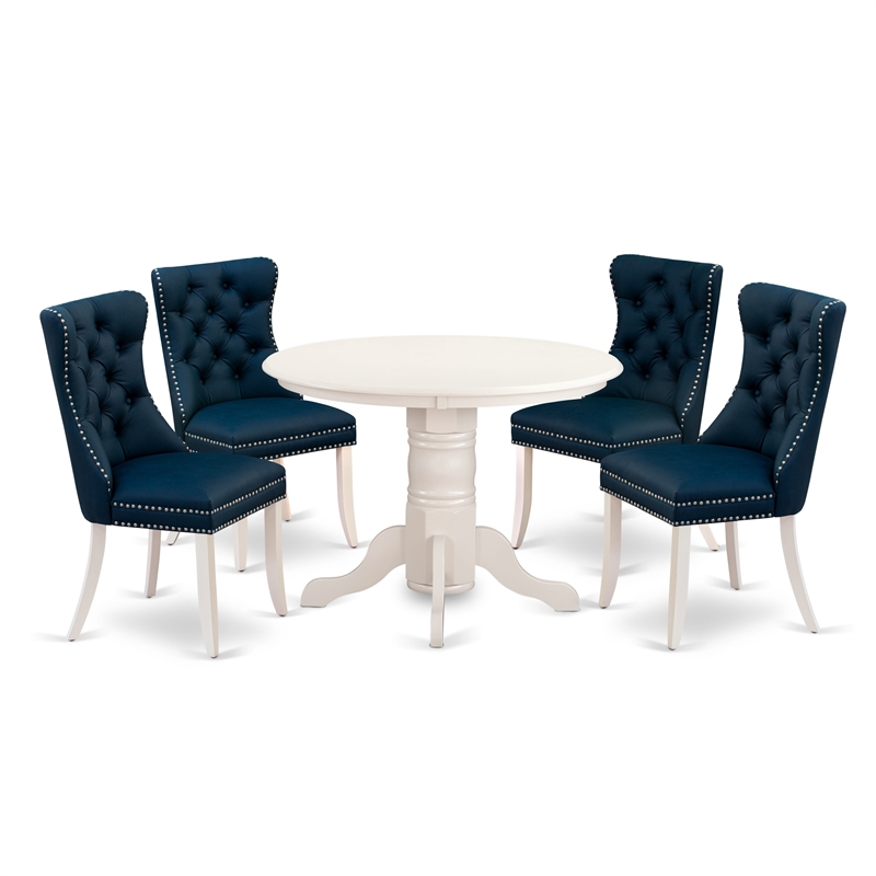 Pemberly Row 5-Piece Rubber Wood Dining Set Navy Blue Faux Leather