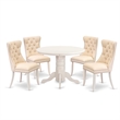 Pemberly Row 5-Piece Dining Set with Linen Upholstered Chairs in White/Beige