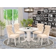 Pemberly Row 5-Piece Dining Set with Linen Upholstered Chairs in White/Beige