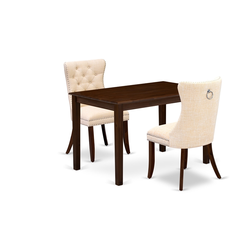 Pemberly Row 3-Piece Dining Set with Upholstered Chairs in Beige/Walnut