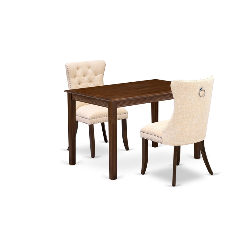 Pemberly Row 5-Piece Walnut Dining Set with Beige Linen Upholstered Chairs
