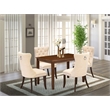 Pemberly Row 5-Piece Walnut Dining Set with Beige Linen Upholstered Chairs