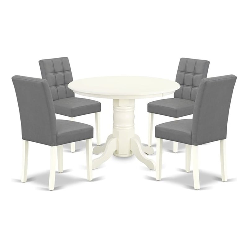 Pemberly Row 5-Piece Round Dining Set with Pedestal Table in Linen White