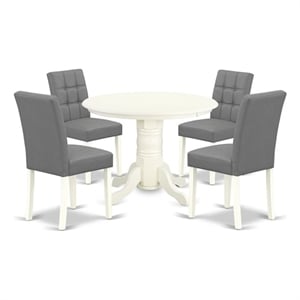 Pemberly Row 5-Piece Round Dining Set with Pedestal Table in Linen White