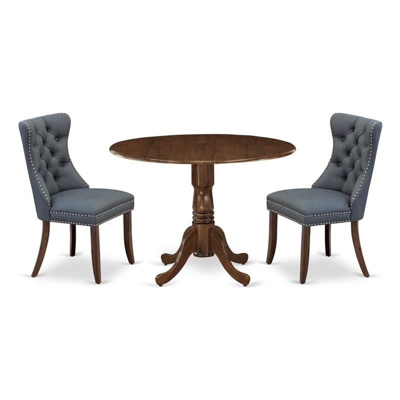 Pemberly Row 3-Piece Antique Walnut Dining Set with Platinum Gray Chairs