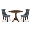 Pemberly Row 3-Piece Antique Walnut Dining Set with Platinum Gray Chairs