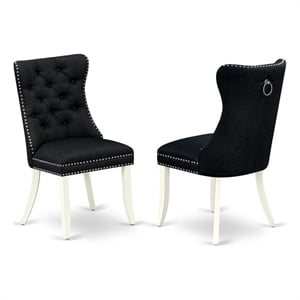 Pemberly Row Parson Dining Chair Set of 2 in Black Linen Upholstery