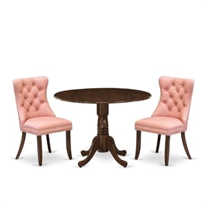 Pemberly Row 3-Piece Kitchen Table Set in Antique Walnut & Beige Red
