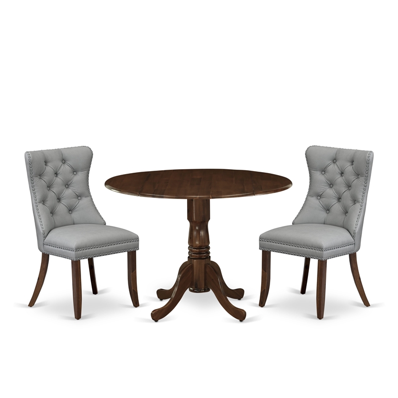 Pemberly Row 3-Piece Round Dining Table Set with Dropleaf in Walnut Finish
