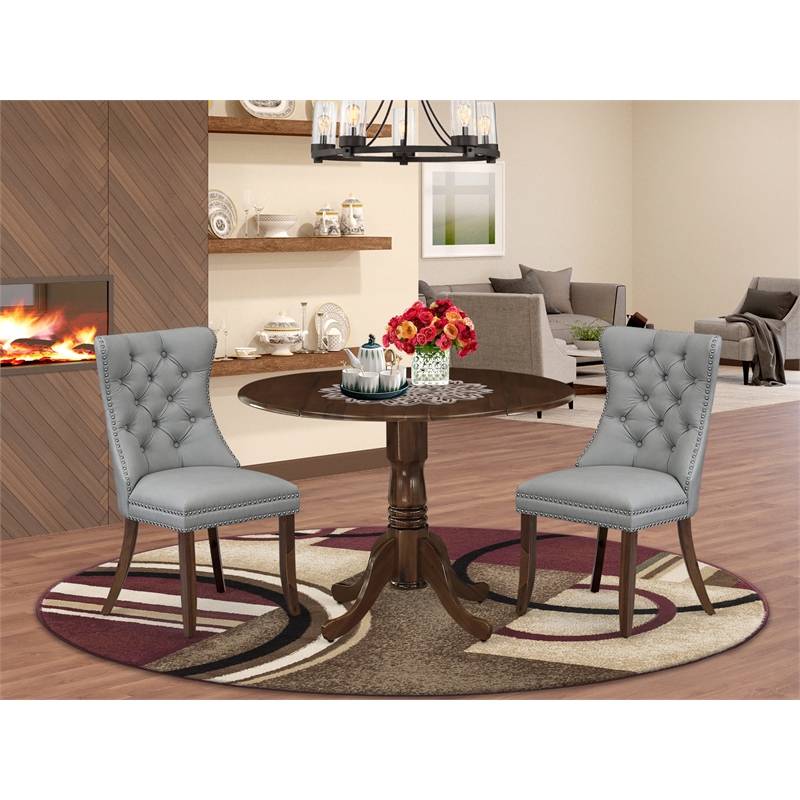 Pemberly Row 3-Piece Round Dining Table Set with Dropleaf in Walnut Finish
