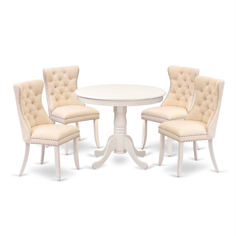 Pemberly Row 5-Piece Dining Table Set in Linen White/Light Beige