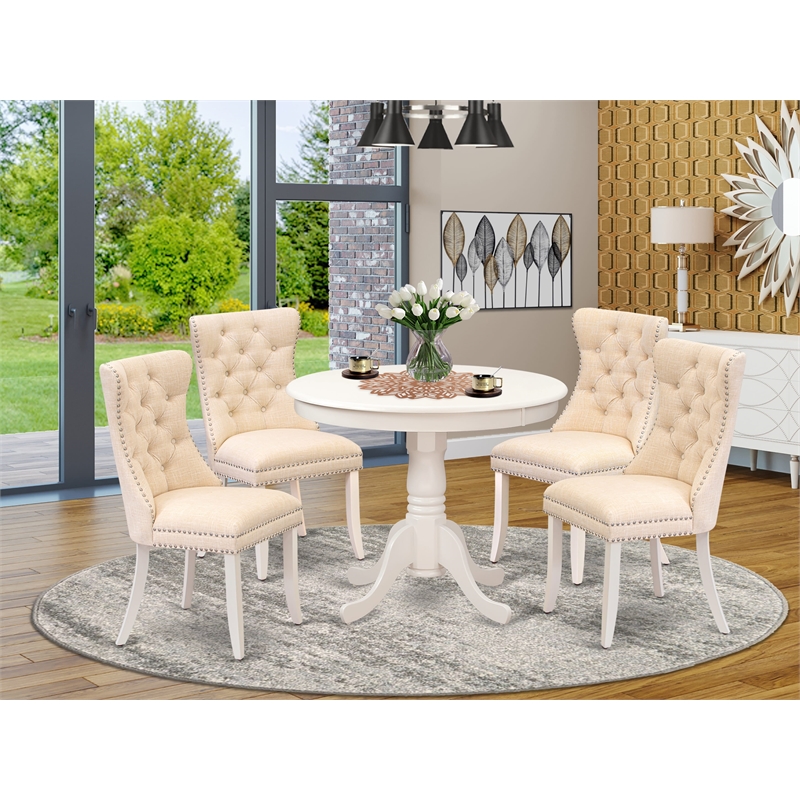 Pemberly Row 5-Piece Dining Table Set in Linen White/Light Beige
