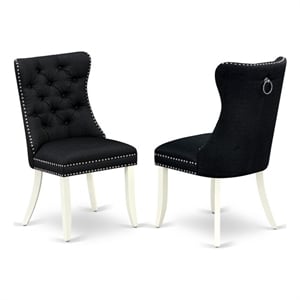 Pemberly Row Linen Fabric Parson Dining Chair in Black (Set of 2)
