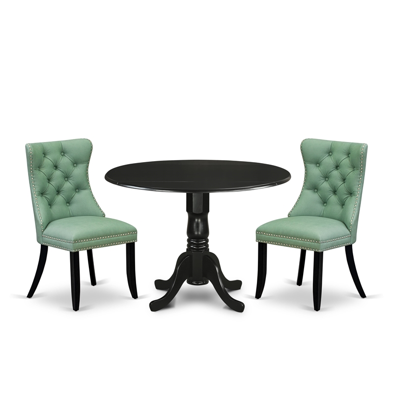 Pemberly Row 3-Piece Kitchen Table Set with Dropleaf in Black Finish