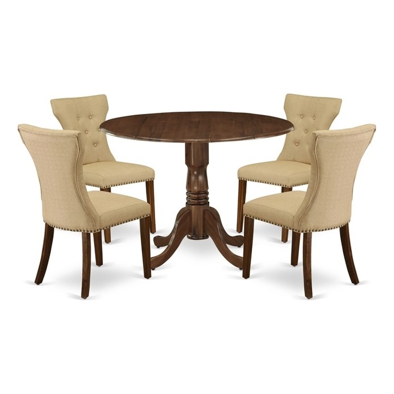 Pemberly Row 5-Piece Dining Set in Walnut Finish with Upholstered Chairs