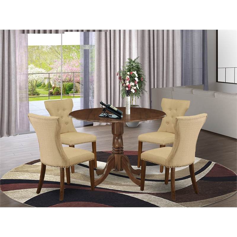 Pemberly Row 5-Piece Dining Set in Walnut Finish with Upholstered Chairs